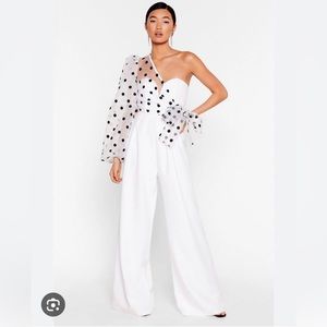 Polka Dot Organza One Shoulder Jumpsuit